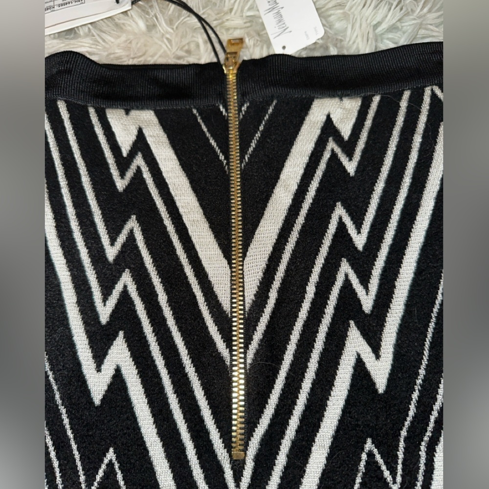 New Balmain Monochrome Zigzag Mini Skirt Size 46 - Picture 5 of 11